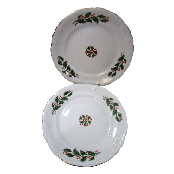 Holly Pattern Vintage Wawel Poland Cake Dessert Bread Butter Plates A Pair EUC - Picture 1 of 10